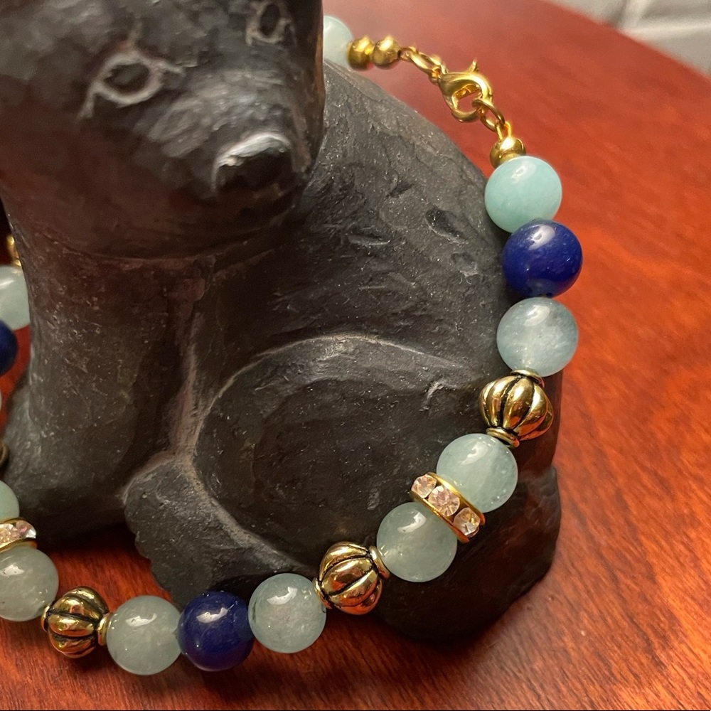 🦋Beautiful genuine Lapis Lazuli & Brazilian Aquamarine hand Beaded Bracelet.